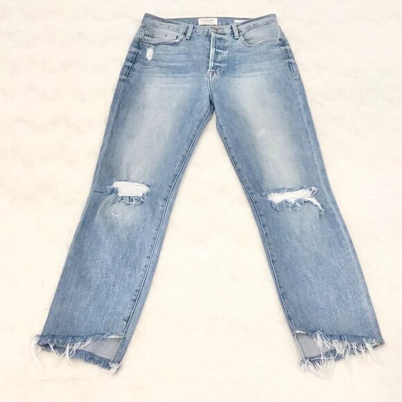 FRAME 27 Le Original High Rise Straight  Cropped Women’s Jeans Distressed McLane - Picture 2 of 13
